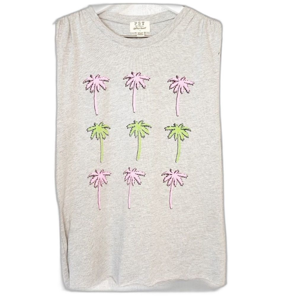 Project Social Tee Palm Tree Muscle Tank Top Tee size Small Gray Pink Green